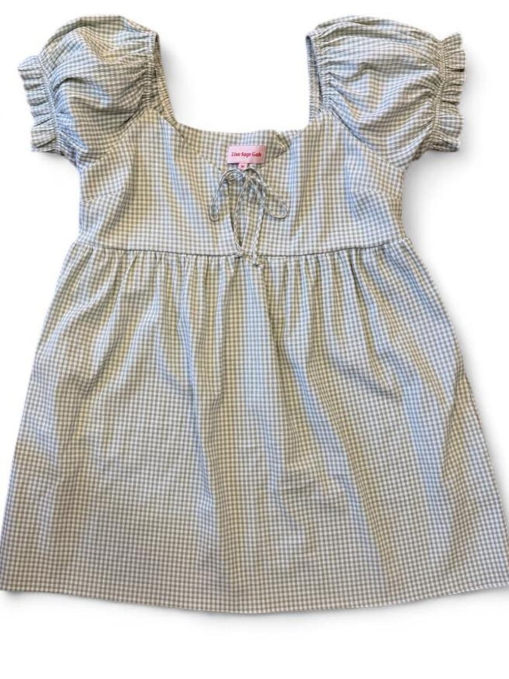 Lisa Says Gah Green and White Gingham Puff Sleeve Dress -Size Medium